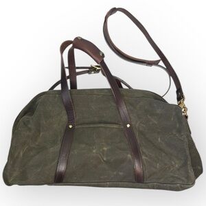 Gustin Olive Green Waxed Canvas Duffel with Brown Leather Trim